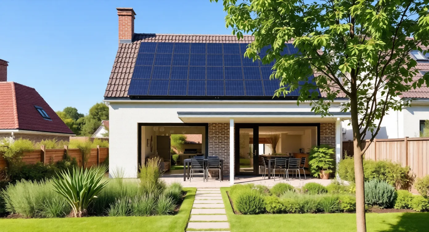 Moderne Nederlandse woning met zonnepanelen